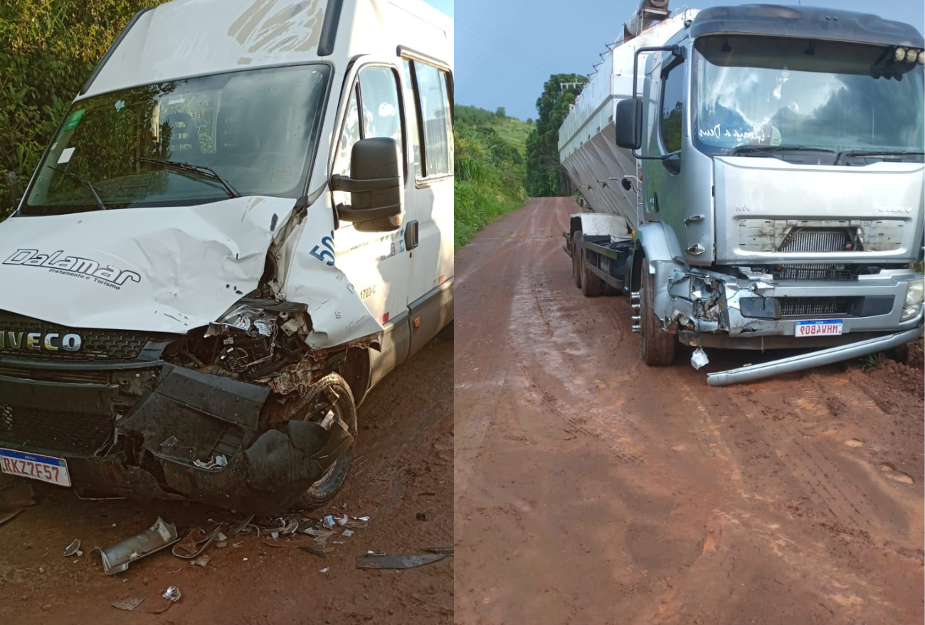 Colisão entre van e caminhão deixa pessoas feridas em Linha Pinhal