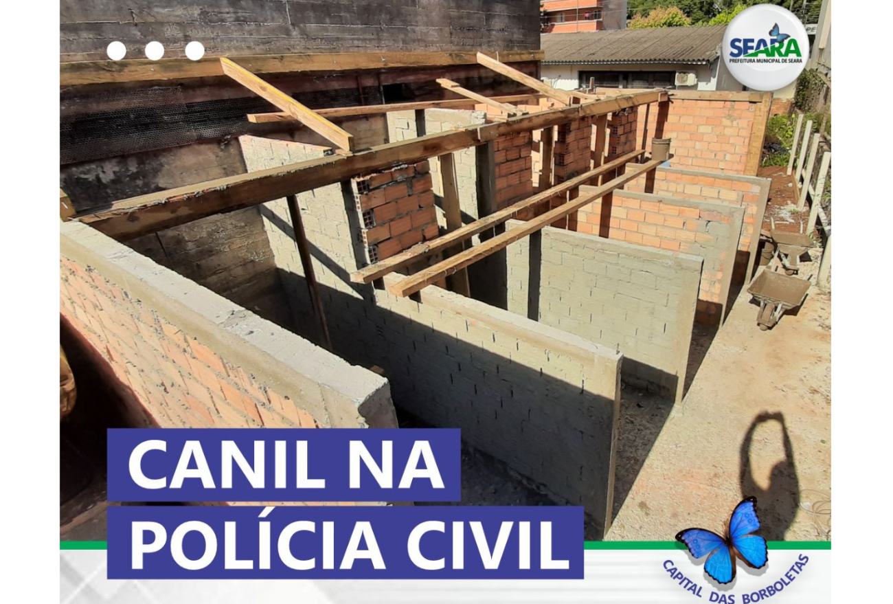 Em parceria com a Prefeitura de Seara, seguem os trabalhos na construção do canil na Delegacia de Polícia Civil