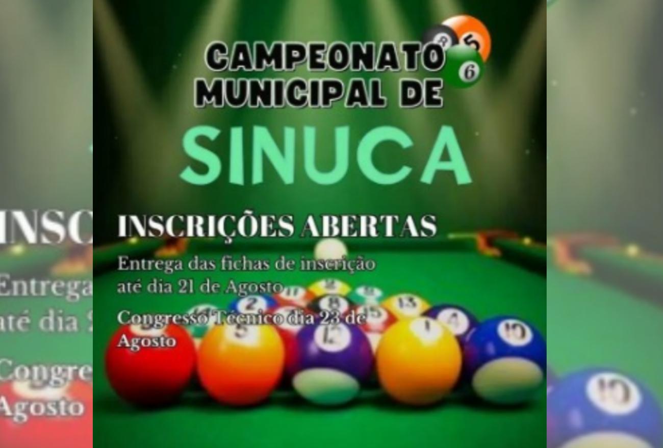 INSCRIÇÕES ABERTAS PARA O CAMPEONATO MUNICIPAL DE SINUCA