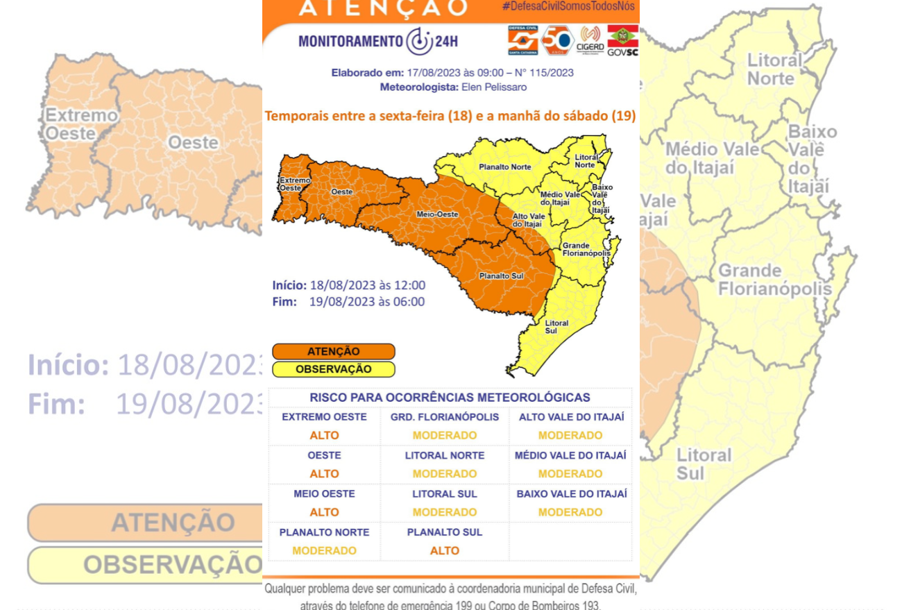 Defesa Civil alerta para temporais em Seara e região