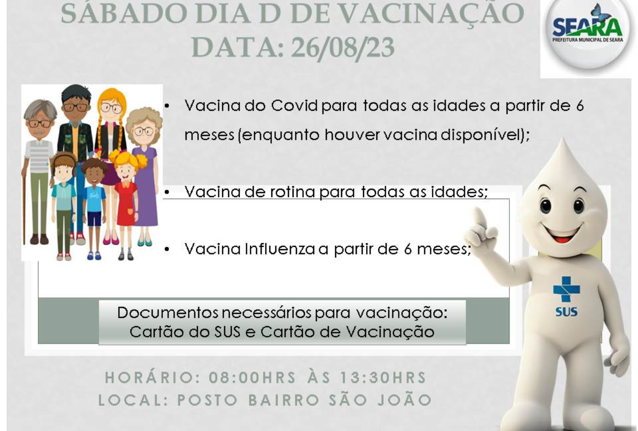 Ocorre neste sábado (26), dia D de vacinação em Seara