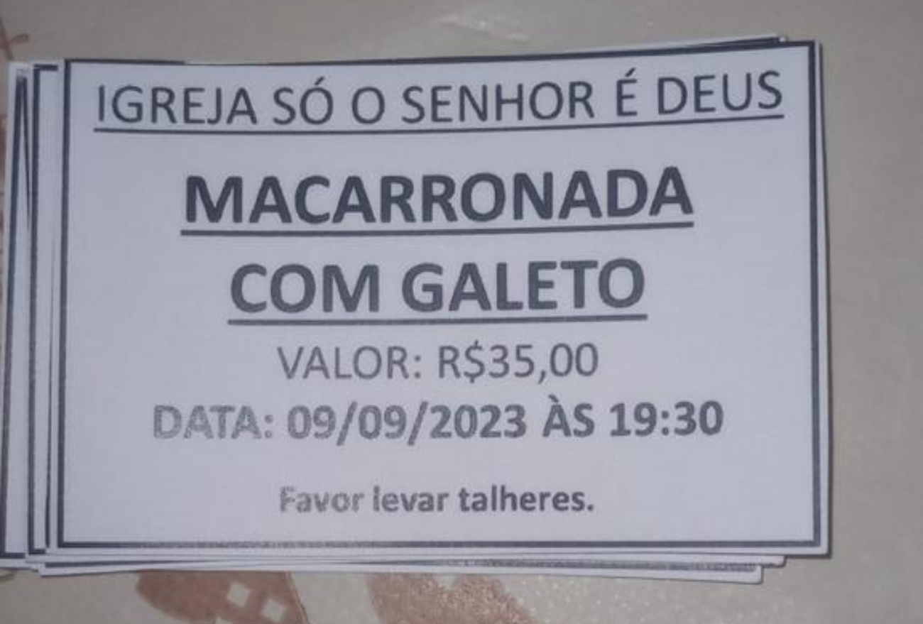 Igreja Só o Senhor é Deus, do bairro São João, promove macarronada com galeto