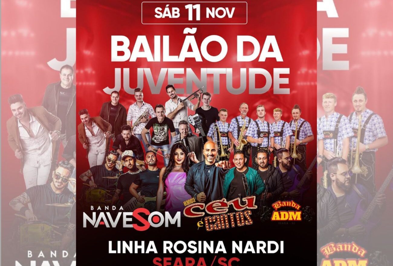 Bandas Nave Som, Céu e Cantos e ADM agitarão o Bailão da Juventude em Linha Rosina Nardi