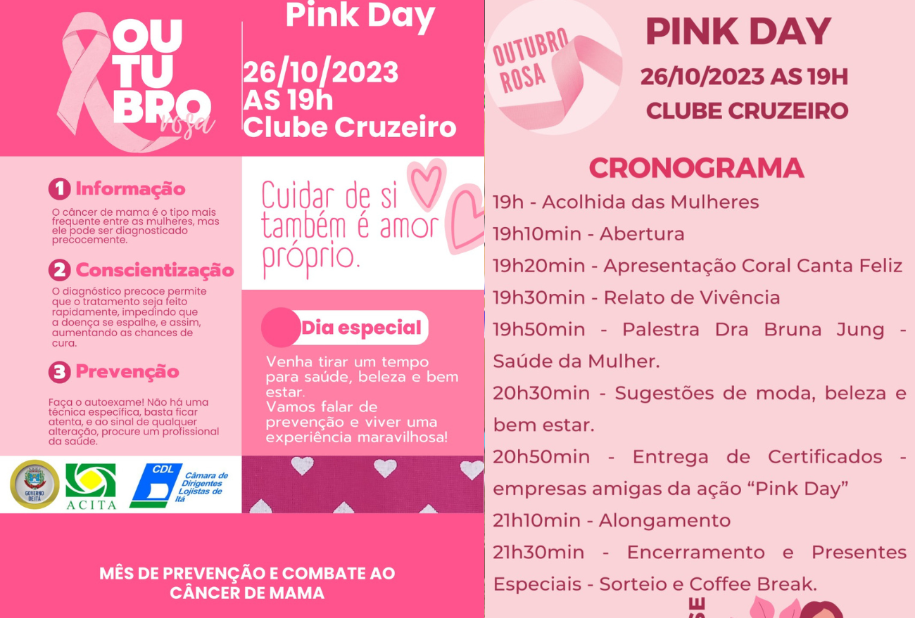 Em alusão ao Outubro Rosa, Pink Day é realizado hoje, em Itá